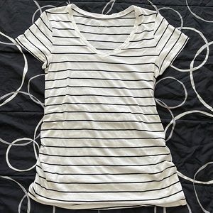 Black & white striped short sleeve maternity top